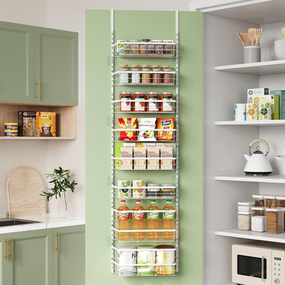 over the Door Pantry Organizer,8-Tier Adjustable Heavy Duty Metal Hanging Storage Rack,Wall Mount Spice Shelf for Kitchen Bathroom Laundry Organization1