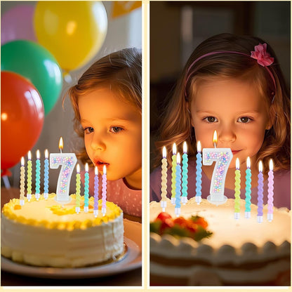 Number Birthday Candle with 12PCS Spiral Candles&A Birthday Card (Number 7)6