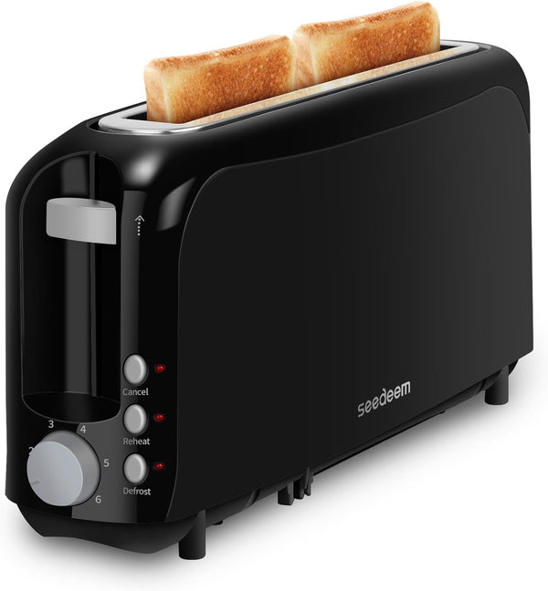 2 Slice Slim Toaster, 10" Long Slot, 6 Shade Settings, Black | Long Slot, 6 Shade Settings, Cancel/Reheat/Defrost, Removable Crumb Tray1