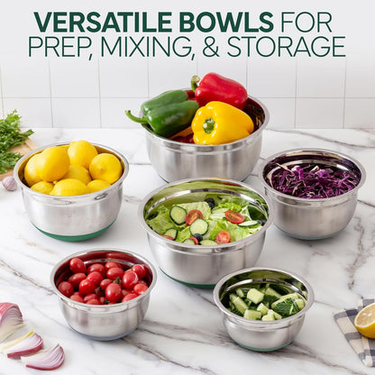 Stainless Steel Mixing Bowls Set with Lids - Nesting Bowls with Non-Slip Bottom, Sage, 12 Pieces4