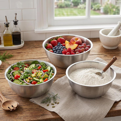 3 Pcs Stainless Steel Mixing Bowls (7.1") with Silicone Spatula, Metal Bowl Set with Measurement Marks, Reusable & Stackable Baking Food Storage Containers for Kitchen Salad Making, Meal Prep6