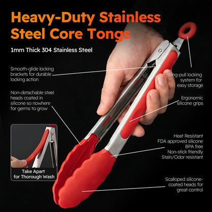HST 3 Pack Kitchen Tongs, Non Stick Stainless Steel 9 Inch Tongs2