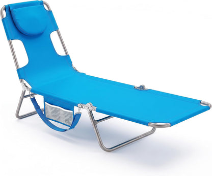 Lounge Chair Outdoor, Beach Tanning Chair with Face Hole, Blue | 5-Position Adjustable Sunbathing Tanning Chair, Foldable Portable Chaise Lounge by Pool Patio Lawn Camping Reading, Arm Hole1