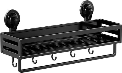 Suction Cup Shower Caddy with 5 Hooks & Towel Rrack 11.8Inch Black8