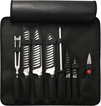 9-Piece Portable German Steel Knife Set with Roll Bag | Hollow Ergonomic Handles for Outdoor Camping & Travel. Includes Guards, Fork, Sharpener, Shears & Shoulder Strap Case1