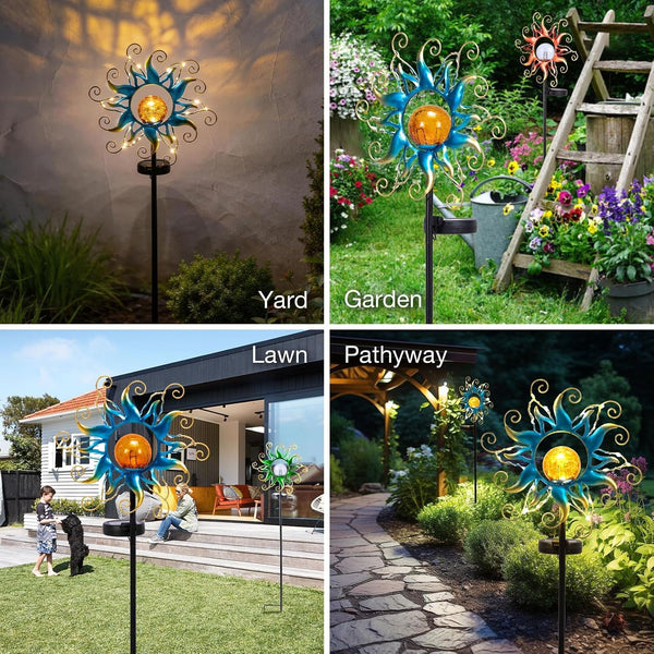 Solar Lights Outdoor Garden Decor, Blue Metal Sun Crackle Glass Globe Stake Waterproof 30LED Decorations Unique Gifts for Women,Mom,Outside, Patio,Lawn,Yard,Pathway7