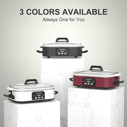 4 Quart Casserole Programmable Slow Cooker with Ceramic Baking Dish - Perfect Kitchen Small Appliance for Family Dinners, Oven Safe and Durable Bakeware for Lasagna, Roasts, White2