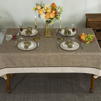 Solid Bordered Retro Tablecloths Classic Textured Table Clothes Linen Style Rustic Washable Tablecloth Rectangle/Oblong Table Cloth Cover,Kitchen Dinning Tabletop Decor,Flax 55X70 Inch6