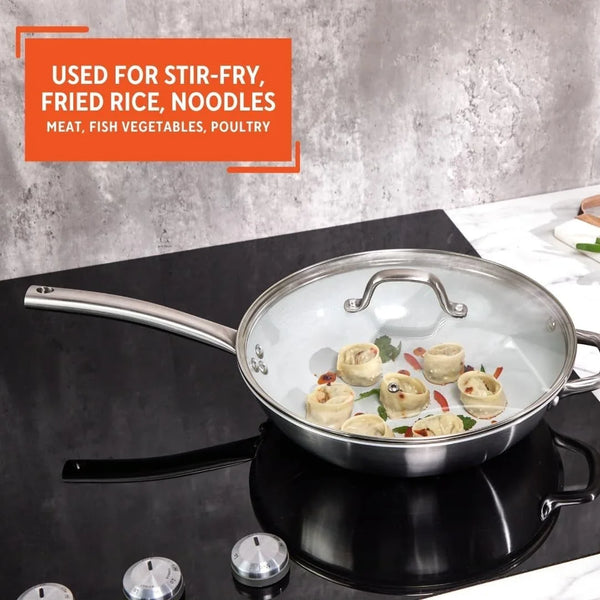 12 Inch 2 Ply Aluminum Ceramic Wok with Glass Lid, Gray | Ceramic Nonstick Interior, 2 Ply Construction, Long and Helper Handles, Ideal for Fried Rice, Noodles and Everyday Cooking6