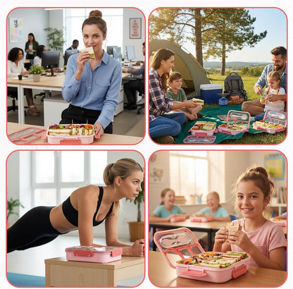 Bento Box for Adults,4 Compartments Lunch Box, Snack Containers Reusable Lunch Containers Drop-Proof, Dishwasher Safe & Made with Bpa-Free Materials, Pink7