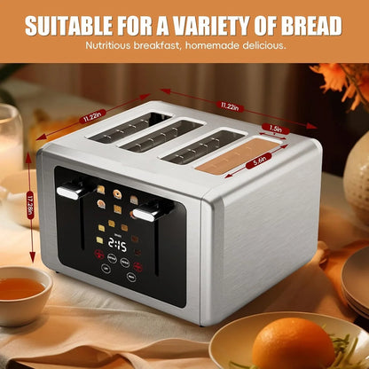 Smart Digital 4-Slice Touchscreen Toaster, Wide Slots & Dual Control | Digital Timer, 6 Bread Types & 6 Shade Settings, Defrost/Reheat/Standby, Sound Control, Stainless Steel5