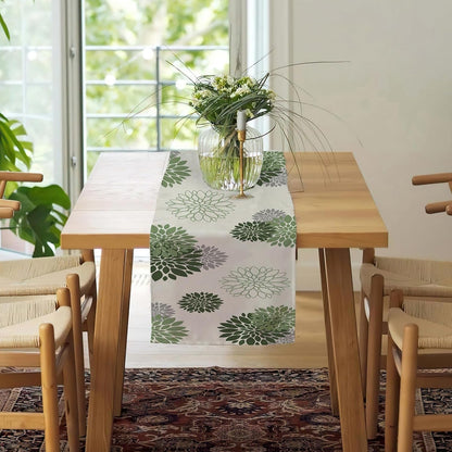 Sage Green Gray Table Runner Dahlia Pinnata Flower Beige Table Runners Modern Elegant Pompon Farmhouse Geometric Table Center Decor for Girls Room Dining Party Patio (13 X 48 Inch)4