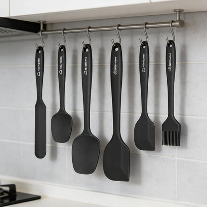 6 Pieces Silicone Spatula Set with Silicone Brush,Mixing-Black5