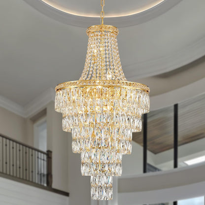 Gold Crystal Chandeliers 13 Lights Luxury Modern Chandelier for High Ceilings Large Pendant Light Fixture Foyer Staircase Hallway Entryway Living Room Hall Lobby 40" H X 21.7" D8
