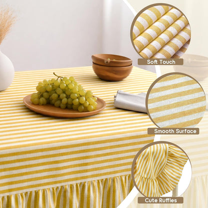 Yellow Striped Ruffled Rectangular Tablecloth 52 X 70 Inches4