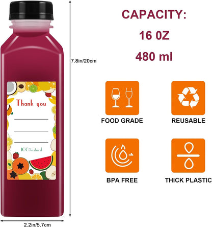 36Pcs 16 Oz Plastic Bottles with Lids,Juice Bottles with Caps, Reusable Clear Bulk Beverage Containers for Juice, Milk and Other Beverages2