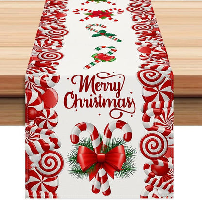 Christmas Linen Red and White Candy Cane Christmas Table Runner 72 Inches Long Seasonal Winter Christmas Xmas Holiday Farmhouse Style Table Decoration (Red)1