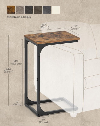 VASAGLE C-Shaped End Table, Small Sofa Side Table with Metal Frame | for Couch, Living Room, Bedroom, Bedside, Rustic Brown and Black, BARNET Collection ULET350B013