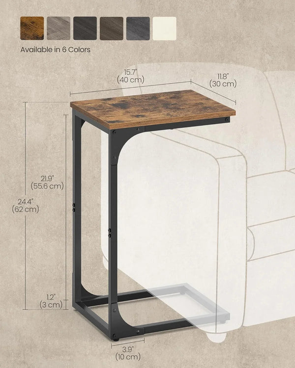VASAGLE C-Shaped End Table, Small Sofa Side Table with Metal Frame | for Couch, Living Room, Bedroom, Bedside, Rustic Brown and Black, BARNET Collection ULET350B013