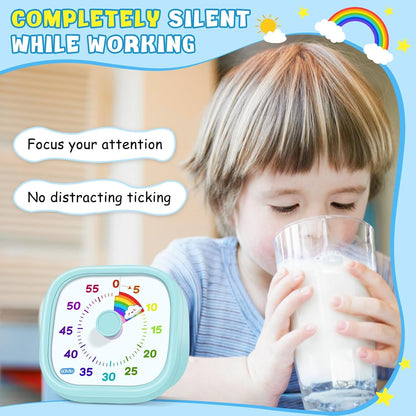Visual Timer for Kids, 60-Minute Countdown Silent Operation Timer | Visual Rainbow Disk, Timer for Kids & ADHD Toddler, Loud Alarm Timers for Classroom, Kids Desk Time Management Tools, Blue8