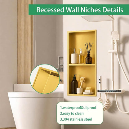 Stainless Steel Shower Niche Insert 12" X 24" Brushed Gold4