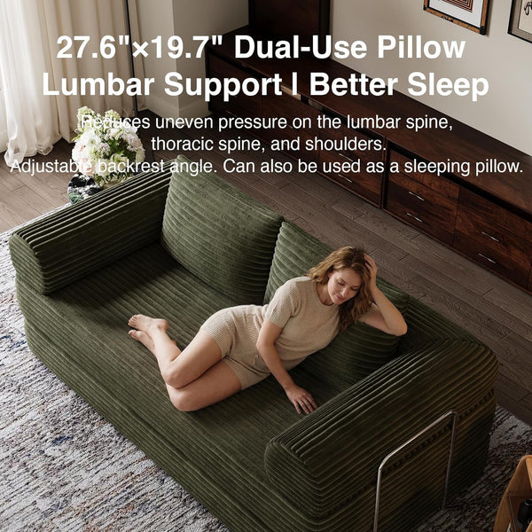 75" Convertible Futon Sofa Bed, Boneless Couch with Smarts Coil® Support & High-Density Foam, No Assembly Corduroy Folding Loveseat Floor Sleeper for Living Room, Apartment, Bedroom, Green9