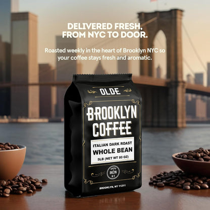 BROOKLYN COFFEE Whole Bean, Italian Dark Roast (5Lb) Extra Strong, Delicious Taste, Heavenly Aroma - Fresh Bulk Coffee Beans Roasted Weekly in NYC3