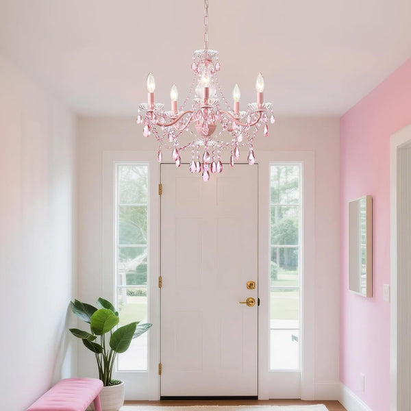 Modern Crystal Pink Chandelier, Not Acrylic Crystal,Pink Crystals Hanging Pendant Light for Girls Room,Ceiling Medallions, Farmhouse Glass Chandelier for Wedding, Kitchen, Dining,Foyer,Island7