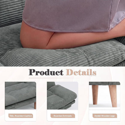 67'' Convertible Futon Sofa Bed, Modern Corduroy Loveseat, Dove Grey7