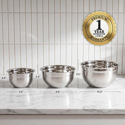 Stainless Steel Mixing Bowl Set of 3 with Lids, Silver BM46333S6