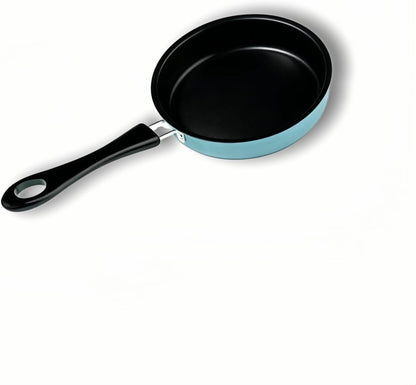 4.7 Inch Mini Nonstick Egg Frying Pan,Small Cast Iron Skillet with Heat Resistant Handle,Induction Compatible Tiny Pan for Gas Electric Stove,Compact for Single Egg Pancakes Appetizers(Blue)1
