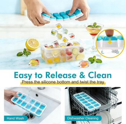 Ice Cube Tray with Lid & Bin - 4 Pack 48 Cubes Stackable Silicone Trays for Freezer with Storage Container, Leak-Proof Lids, Bpa-Free, Easy Release for Kitchen, RV, Party, Cocktail & Coffee5