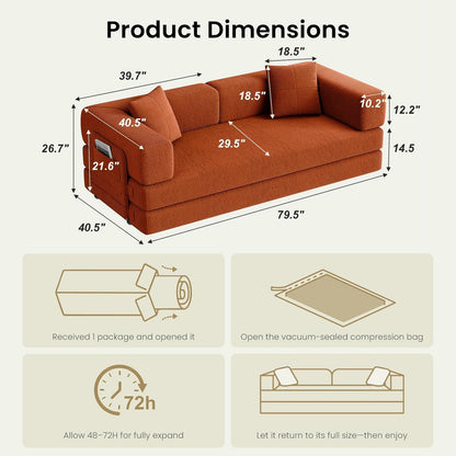79.5" Convertible Futon Sofa Bed, Boneless Couch for Living Room2