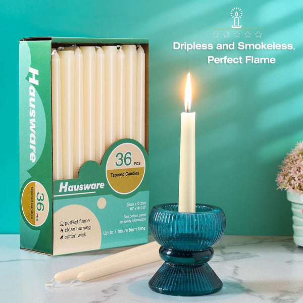 36 Pack Taper Candles, 8 Hour Burn Time,Unscented Dripless and Smokeless, 10 Inch Elegant Premium Quality Dinner Candle for Home Décor, Restaurant, Wedding, Party Candlesticks (Ivory)2