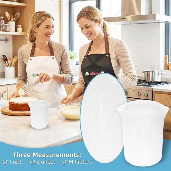 Silicone Cups for Melting Chocolate, 4Pack 100/250/350Ml Capacity Silicone Measuring Cups with 2Pcs 5Ml Droppers，Reusable Baking Supplies for DIY Chocolate Molds5