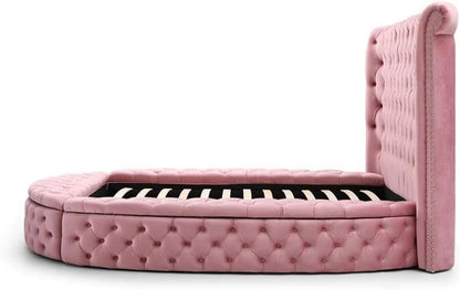 Pemberley Row Velvet Pink Queen Bed round Storage Unassembled8