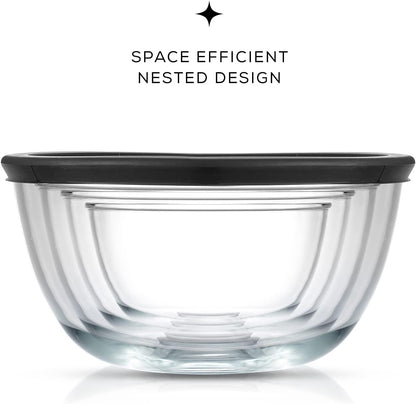 Kitchen Mixing Bowls - 8Pc Glass with Lids Set – Neat Nesting Large Bowl Batter Cooking Storage and Big Salad Bpa-Free Black4