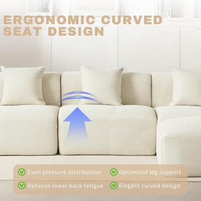107" Cloud Modular Sectional Couch,Boneless Sofa with Ottman,L-Shape Upholstered Sofas with Deep Seat,Modern Cozy Corduroy Couches with Memory Foam,No Assembly Required (Beige)6