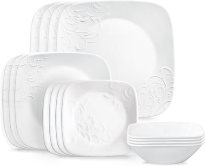 Cherish 16Pc Dinnerware Set, Service for 4, 8 Plates 8 Bowls, Chip & Break Resistant, White ware1