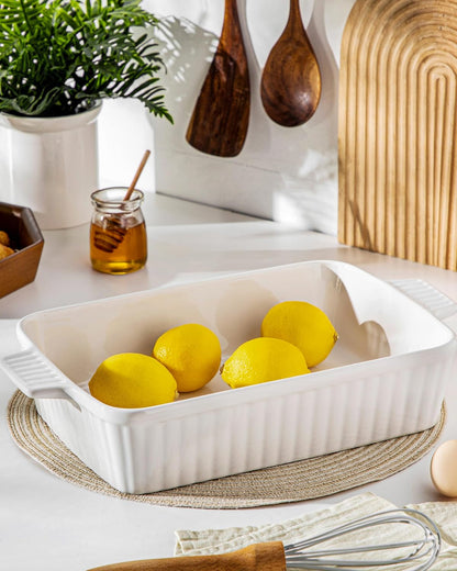 4.4QT Ceramic Casserole Dishes for Oven, 9X13 Baking Dishes, White | Rectangular Lasagna Pan with Handles, Ceramic Baking Dish, Deep Roasting Pan, Microwave and Dishwasher Safe, Wedding Gift8