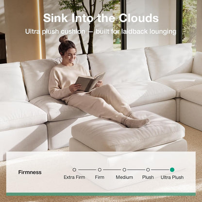 104.3" Modular Cloud Couch, Modern Sectional Sofa with Smarts Coil® Support, Chenille Fabric, Upholstered Couch for Living Room Apartments Bedroom, No Assembly, 3 Seater + 2 Ottoman, White4