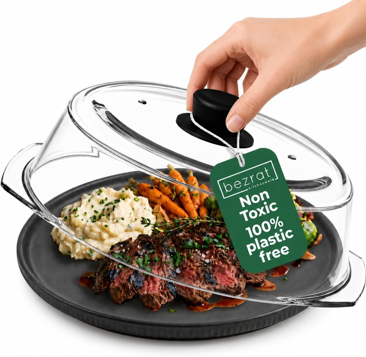 microwave-tall-glass-plate-cover-splatter-guard-lid-with-easy-grip-silicone-handle-knob-100-food-grade-bpa-free-and-dishwasher-safe-10-inch-black