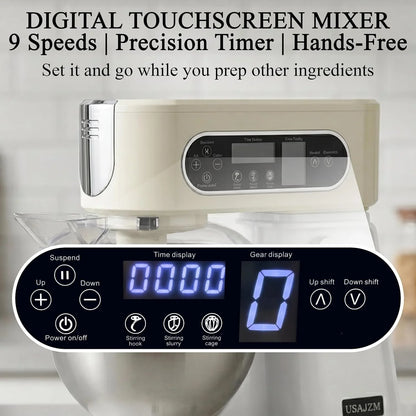 5.3 Qt Tilt-Head Stand Mixer, 9-Speed Electric Food Mixer | 9-Speed Control, Stainless Steel Bowl, Dough Hook Whisk Flat Beater, Splash Guard, Easy Clean, for Home Baking, Almond Cream3