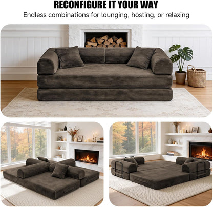 79" Memory Foam Sofa Bed, Convertible Futon Boneless Couch for Living Room8