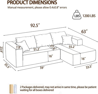 92.5" Boneless Modular Sectional Sofa L-Shaped Cloud Couch Deep Seat with Chaise Corduroy Small Modern Couches Furniture Set for Living Room&Apartment- Black(Right Facing Chaise)2