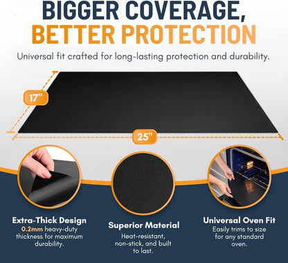 Oven Liners for Bottom of Oven - 2 Pack Large Heavy Duty Mats, 17”X25” Non-Stick Reusable Liner for Electric, Gas, Toaster Ovens, Grills - BPA & PFOA Free Kitchen Accessory to Keep Oven Clean (Black)3