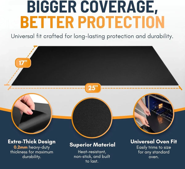 Oven Liners for Bottom of Oven - 2 Pack Large Heavy Duty Mats, 17”X25” Non-Stick Reusable Liner for Electric, Gas, Toaster Ovens, Grills - BPA & PFOA Free Kitchen Accessory to Keep Oven Clean (Black)3