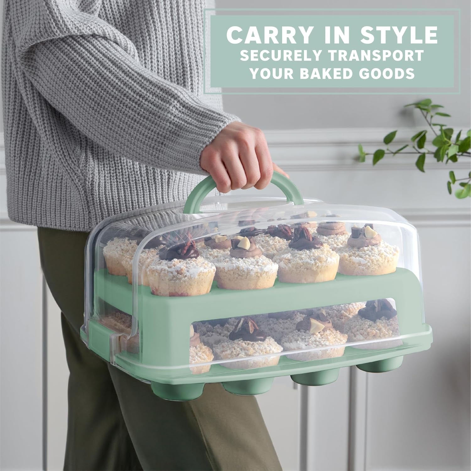 extra-tall-dome-24-cupcake-carrier-green-cupcake-holder-carries-24-cupcake-storage-container-muffin-traveler-two-tier-stand-reusable-cupcake-box