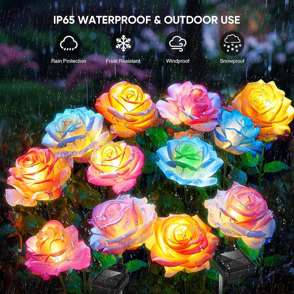 Solar Flowers Lights Outdoor Waterproof: 4Pack Garden Lights Yard Decor4