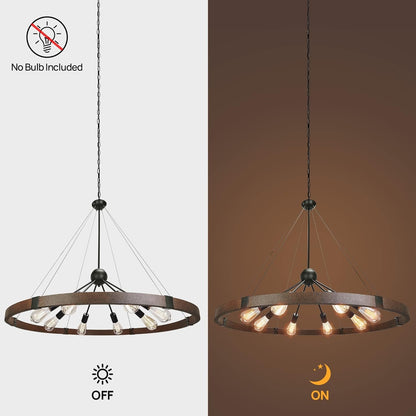 38.2'' Large Farmhouse Wagon Wheel Chandelier for Living Room, 8-Light Rustic round Metal Light Fixtures for Dining Room Entryway Kitchen Island, Vintage Rust and Black Finishes5
